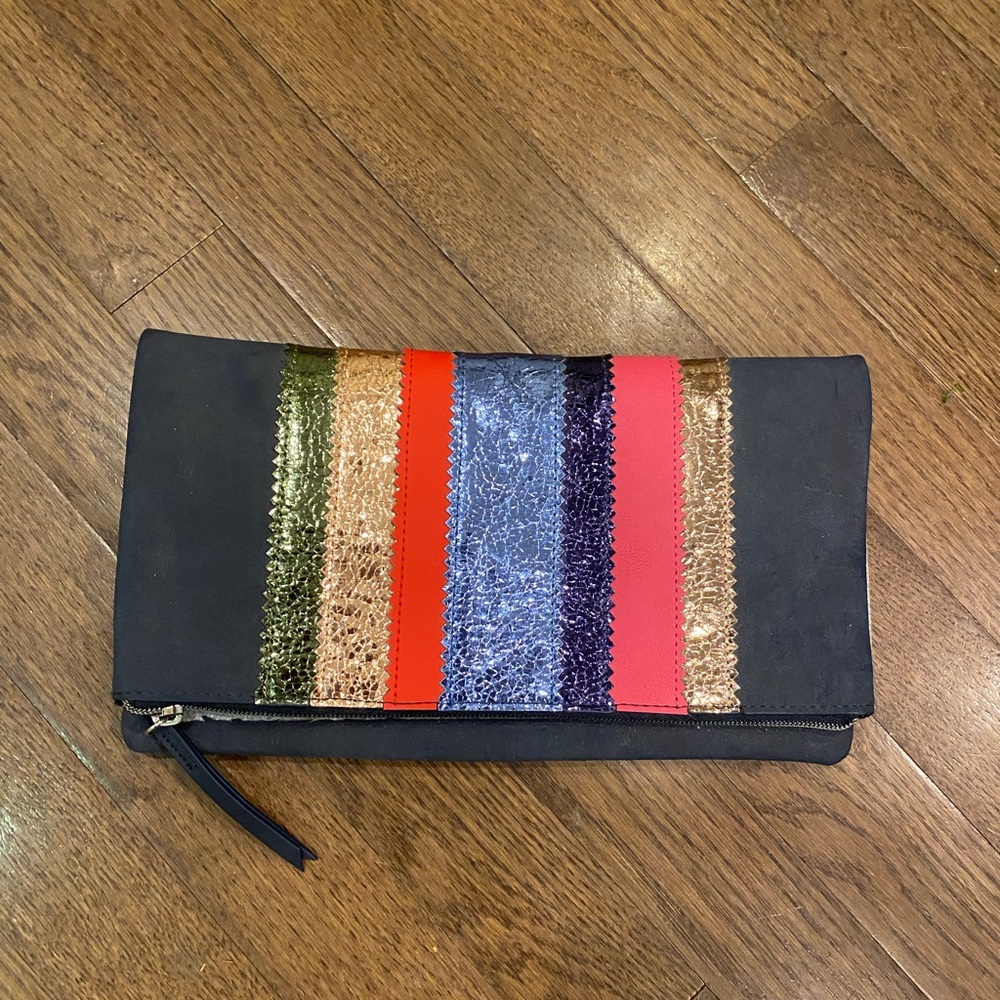 Stella & Dot Navy Multi Metallic Clutch